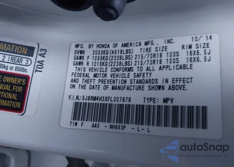 2015 Honda Cr-V Lx z USA, uszkodzony, nr VIN 5J6RM4H3XFL007878